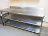 Stainless Steel Prep Table with 2 Shelves Under. Size H90 x W185 x D70cm. - 2