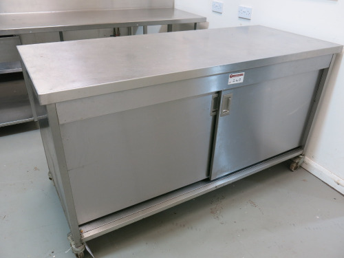 Stainless Steel Mobile 2 Sliding Door Cabinet with Shelf. Size H92 x W170 x D70cm.