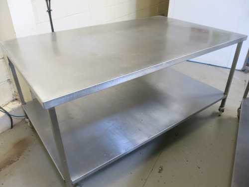 Stainless Steel Prep Table with Shelf Under on Castors. Size H90 x W180 x D110cm.