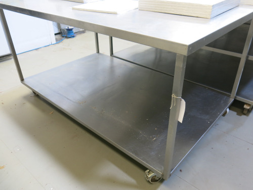 Stainless Steel Prep Table with Shelf Under on Castors. Size H90 x W180 x D110cm.