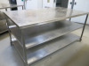 Stainless Steel Prep Table with 2 Shelves Under on Castors. Size H90 x W180 x D110cm.