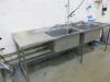 Stainless Steel Triple Sink Unit with 2 x Deep Sink Units with Swan Neck Taps & Pre Rinse Tap on Flex Hose, Small Hand Sink & L/H Drainer. Size H90 x W260 x D70cm. - 3