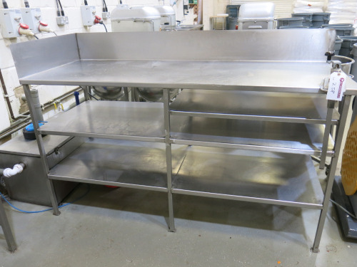 Stainless Steel Prep Table with 5 x Shelves Under & Vogue Can Opener. Size H99 x W180 x D67cm.