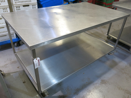 Stainless Steel Prep Table with Shelf Under on Castors. Size H83 x W170 x D100cm.
