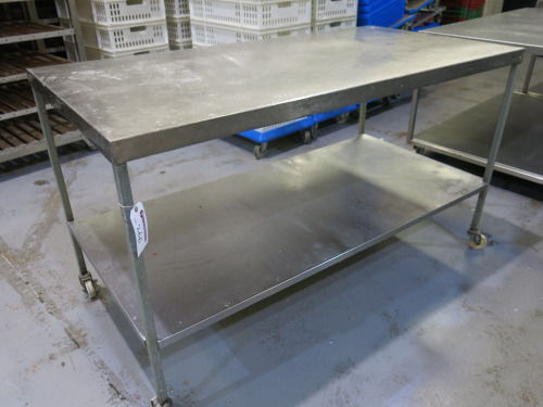 Stainless Steel Prep Table with Shelf Under on Castors. Size H91 x W160 x D79cm.