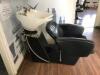 Hair Salon Back Wash Chair with Adjustable Seat, Ceramic Sink and Flexible Spray Unit. Black PVC Wipe Clean Seat & Back.