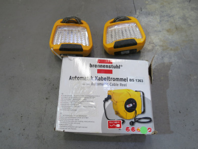 Automatik Kabeltrommel Automatic Cable Reel with 2 x Defender LED Lights.