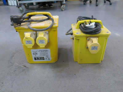 2 x 110v Transformers 3.3KVA & 2.3KVA. NOTE: 1 x requires plus rewiring as cut off.