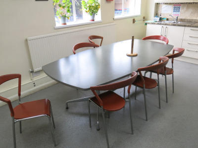 Contents of Staff Canteen to Include: Table & 7 x Chairs, Kettle, Toaster, Samsung 800w Microwave, Blender, Silvercrest Coffee Maker, 2 x Undercounter Larder Fridges & Puremate Oil Filled Radiator.