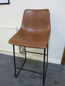 Brown Leather High Back Stool on Black Metal Frame.