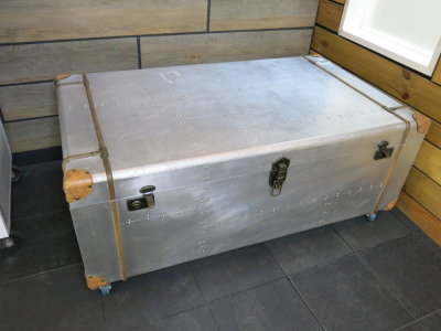 Brushed Metal Large Suitcase Style Chest on Castors.