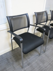 4 x Stackable Meeting Chairs in Black Hopsack with Chrome Base.