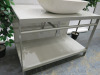 Free Standing Bathroom Vanity Unit with Shelf Under, in Highly Polished Light Grey with Metal Frame, Size H70 x W1054 x D60cm. Comes with Vaschetta Appoggio D4R White Hand Basin & Dorn Bracht Mixer Lever Tap, Hand Basin Size W65 x D39cm. - 3