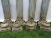 4 x Antique Wooden Indian Teak Highly Carved Pillars with Wooden Flower Tops & Concrete Bases. Size H240 x W26cm. - 2