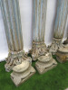 4 x Antique Wooden Indian Teak Highly Carved Pillars with Wooden Flower Tops & Concrete Bases. Size H240 x W26cm. - 3