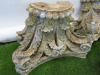 4 x Antique Wooden Indian Teak Highly Carved Pillars with Wooden Flower Tops & Concrete Bases. Size H240 x W26cm. - 11