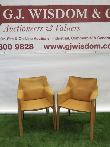 Vintage Pair of Mario Bellini Cassini Cab 413 Tan Leather Armchairs.