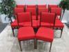 10 x Solid Wood & Varnished Frame Dining Chairs Upholstered in Red Fabric. - 2