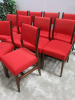 10 x Solid Wood & Varnished Frame Dining Chairs Upholstered in Red Fabric. - 3