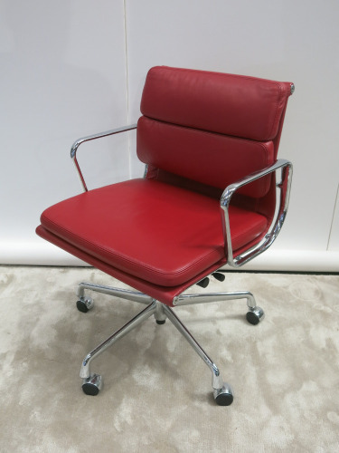 Charles Eames by Vitra EA217 Soft Pad Polished Aluminium Red Leather Iconic Office Swivel Chair.