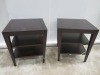 Pair of Matching Heavy Dark Wood Side Tables with 2 Shelves Under, Size H67 x W61 x D61cm. NOTE: condition as viewed/pictured. - 2