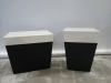 Baring Bespoke Furniture Black & White Cube Side Tables. Full Gloss White Lacquer Tops with Black Leather Bases. Size H48 x W55 x D40 & H53 x W40 x D38cm. - 2