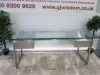 Patric Maffei 1970's Vintage Desk in Brushed Stainless Steel & Grey Smoked Glass Desk. Size H73 x W200 x D75cm. NOTE: glass top chipped in 2 corners (As Viewed/Pictured). - 2