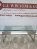 Patric Maffei 1970's Vintage Desk in Brushed Stainless Steel & Grey Smoked Glass Desk. Size H73 x W200 x D75cm. NOTE: glass top chipped in 2 corners (As Viewed/Pictured). - 3