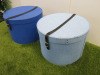 2 x Large Hat Boxes in Dark & Light Blue with Leather Strap, Size H26 x Dia 37cm. - 3