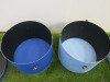 2 x Large Hat Boxes in Dark & Light Blue with Leather Strap, Size H26 x Dia 37cm. - 4