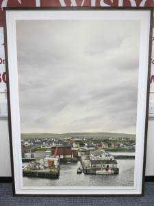 Andrea Jarvis Hamilton Artwork, Framed & Mounted of 'Fishing Harbour & Seaside Town'. Overall Size 170.5 x 132cm.