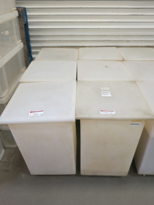 6 x Mobile Ingredient Bins with Lids, Size H70 x W42 x D42cm.