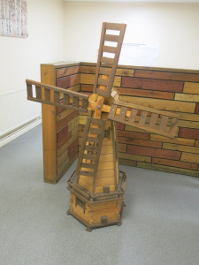 Large Bespoke Made Wooden Windmill with Rotating Sail, Size H115 x W60cm.