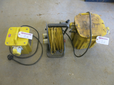 2 x 110v Transformers, 1 x 110v Splitter, Plus 110v Extension Reels and Quantity of Loose Extensions.