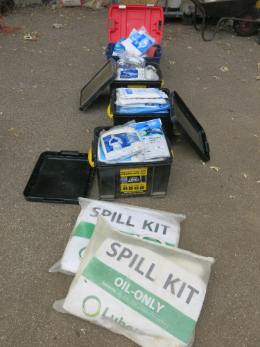 4 x Crates Containing Large Quantity of Coveralls, Masks, Rubber Gloves and 2 Spill Kits.