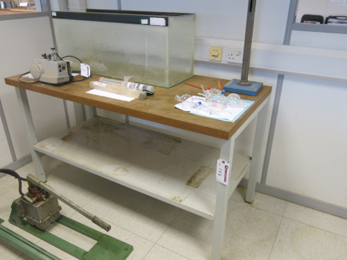 Metal Framed Workbench with Wood Top. Size H84 x W1500 x D70cm.
