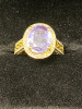 14ct Yellow Gold Purple Sapphire (4.9ct) with Cluster Diamonds Dress Ring. Size M. RRP £4950. - 2