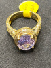 14ct Yellow Gold Purple Sapphire (4.9ct) with Cluster Diamonds Dress Ring. Size M. RRP £4950. - 3