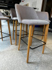 4 x High Back Lounge Stools in Fabric with Wooden Legs & Black Metal Footrest. - 3