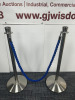 Pair of 2 Stainless Steel Barriers with Blue Velvet Rope. - 2