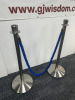 Pair of 2 Stainless Steel Barriers with Blue Velvet Rope. - 3