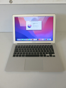 Apple 13.3" MacBook Air Model A1466 Running macOS Monterey 12.3.1, 1.6Ghz Dual Core Intel Core i5, 8GB Memory, 121GB Flash Storage, Intel HD Graphics 6000 1536 MB, Comes with Power Supply.