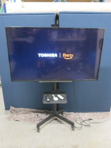 Toshiba 50" LCD Colour TV, Model 55UF3D53DB. Comes with Mobile Height Adjustable Stand, TV Remote Control & Chromecast with Google TV, Model GZRNL with Remote Control.