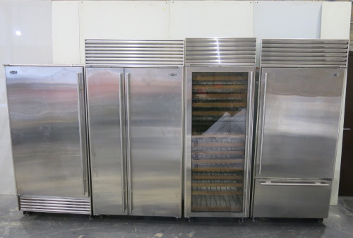 Range of 4 Sub Zero Refrigeration to Include: 1 x Freezer, Model 642/S, S/N 1484344, DOM 3/1999, Size H215 x W107 x D61cm, 1 x Refrigerator, Model 650/S 2, S/N M2493055, Size H215 x W 92 x D64cm, 1 x Refrigerator, Model 601R/S, S/N M1497341, DOM 04/1999, 