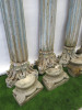 4 x Antique Wooden Indian Teak Highly Carved Pillars with Wooden Flower Tops & Concrete Bases. Size H240 x W26cm. - 12