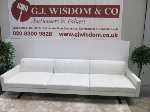 Hand Made Poltrona Frau Divano 3 Seater Kennedee Modular Sofa in White Leather. Hand Sewn X Motif & Steel Feet in Gun Metal Finish. Size H68 x W285 x W90cm.