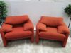 Pair of Maralunga Cassina Armchair by Vico Magistretti, ID Number J7314/30/675/01U, Upholstered in Red Textile. - 2