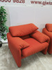 Pair of Maralunga Cassina Armchair by Vico Magistretti, ID Number J7314/30/675/01U, Upholstered in Red Textile. - 3