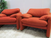 Pair of Maralunga Cassina Armchair by Vico Magistretti, ID Number J7314/30/675/01U, Upholstered in Red Textile. - 5