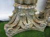4 x Antique Wooden Indian Teak Highly Carved Pillars with Wooden Flower Tops & Concrete Bases. Size H240 x W26cm. - 3